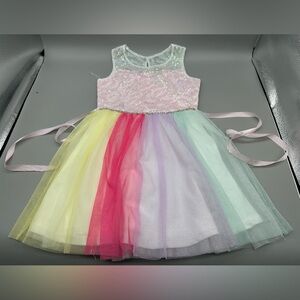 Rare Editions girls Sequence Rainbow Tulle Dress